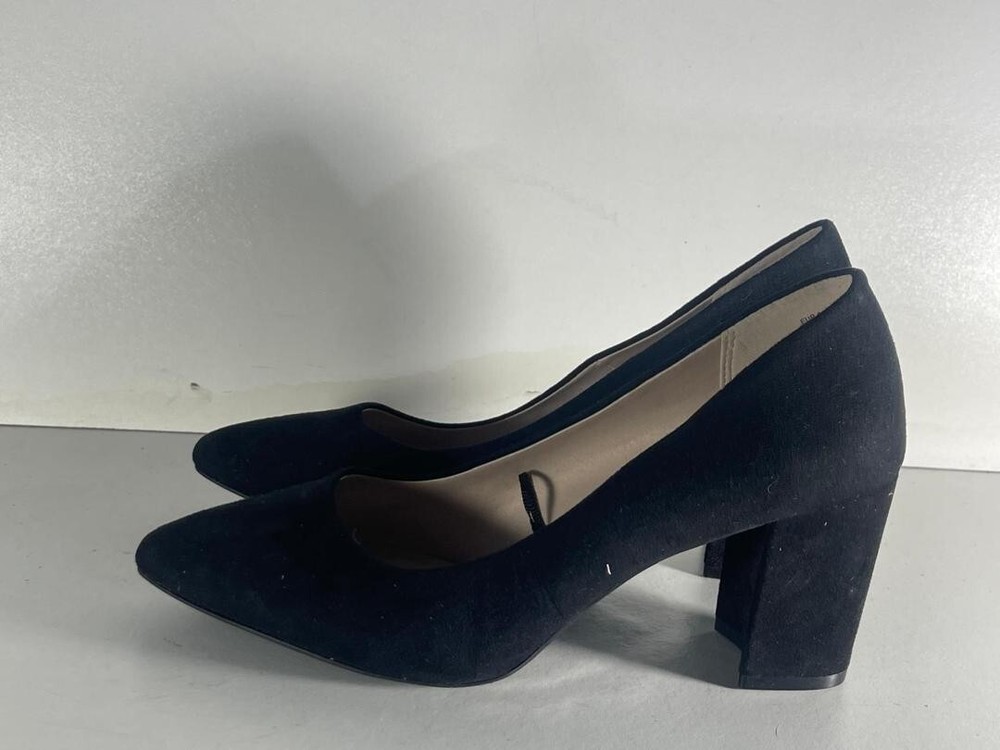 H&M Women's Black Faux Suede Slip on Block-Heeled Court Shoes UK 6 EUR 39  -E2