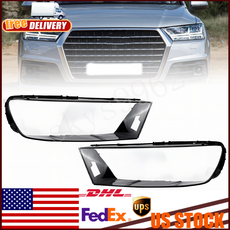 For Audi Q7 2016-2019 1 Pair Left+Right Car Headlight Lens Shell Lampshade Cover
