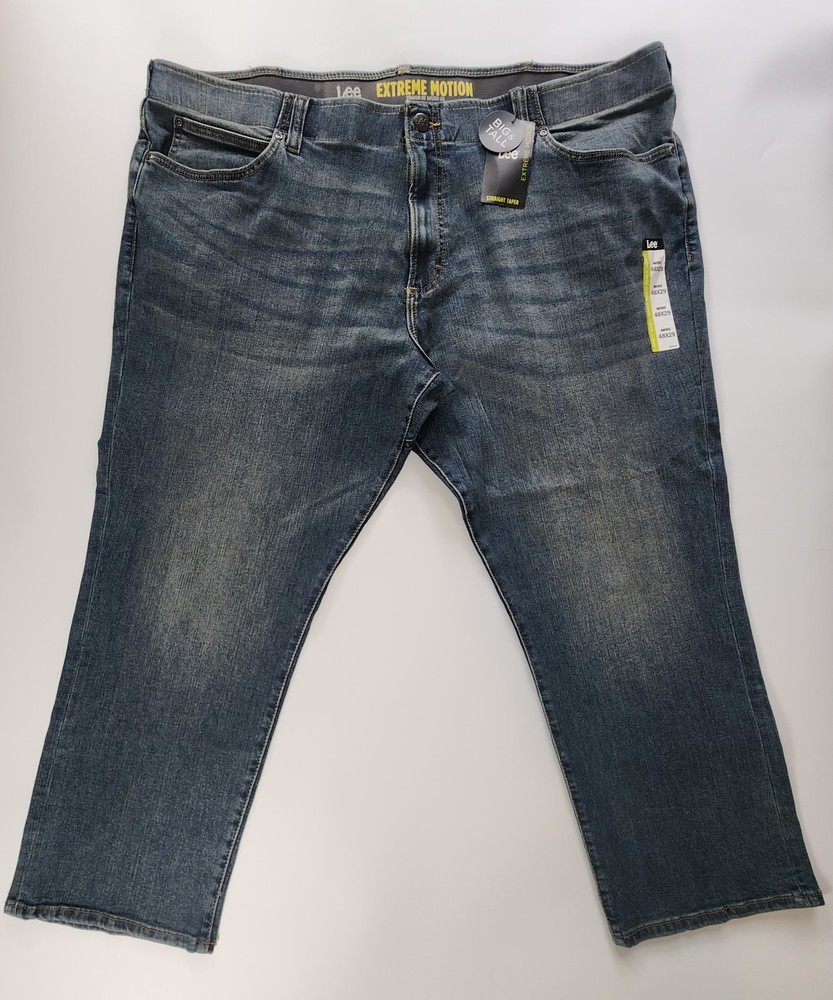 Lee Extreme Motion Men's 48x29 Dark Wash Blue Straight Tapered Jeans NEW