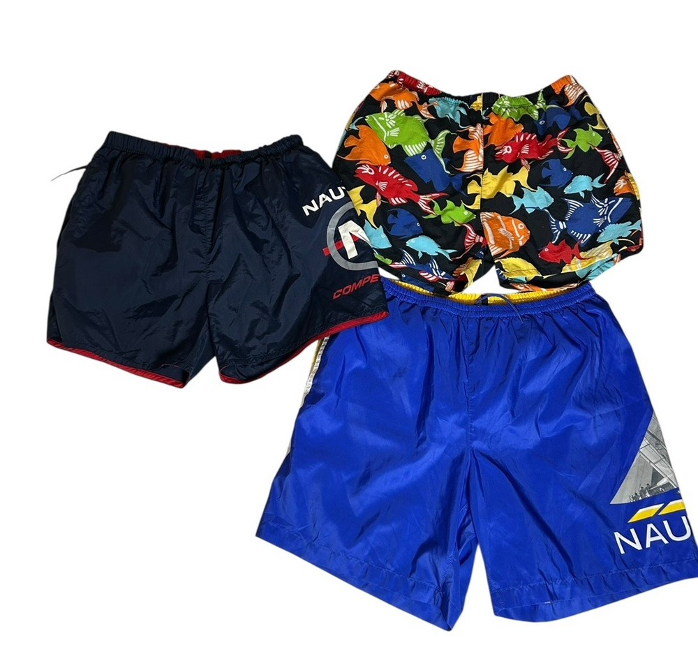 Lot Of 3 Vtg Nautica Competition Swim Shorts Sz Large Bathing Trunks Multicolor