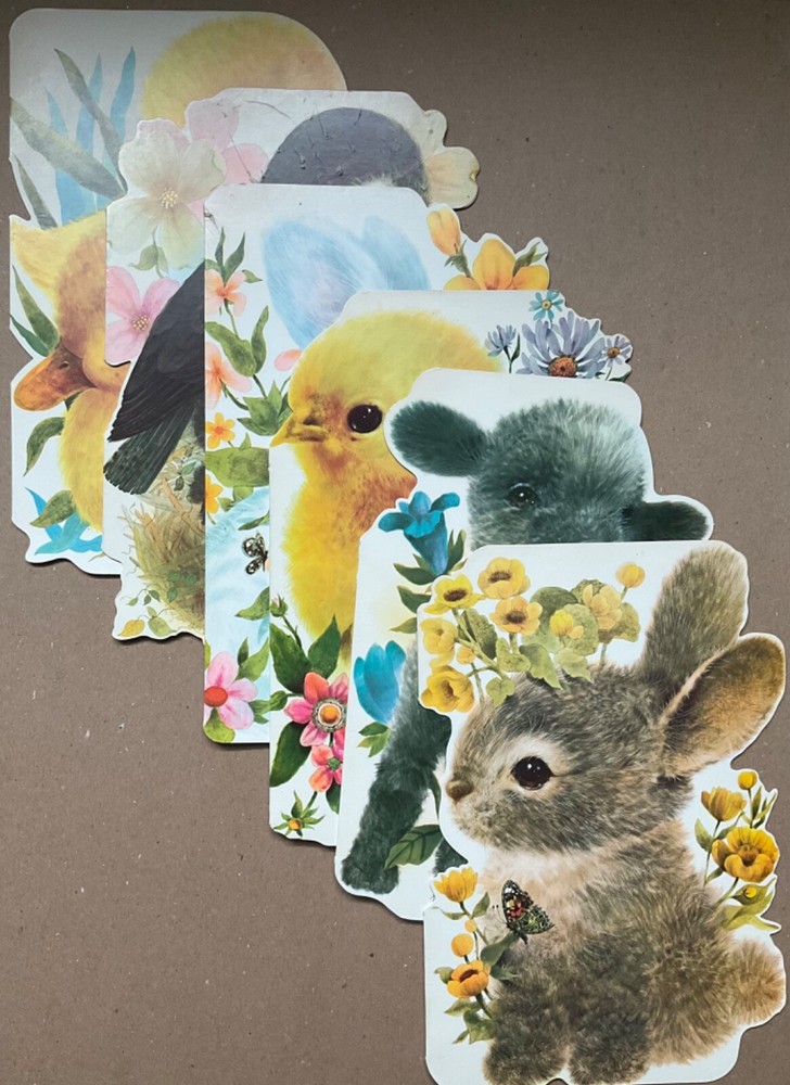 Lot of 6 Jumbo Easter Greeting Cards Woodland Animals Norcross Chick Bunny Duck