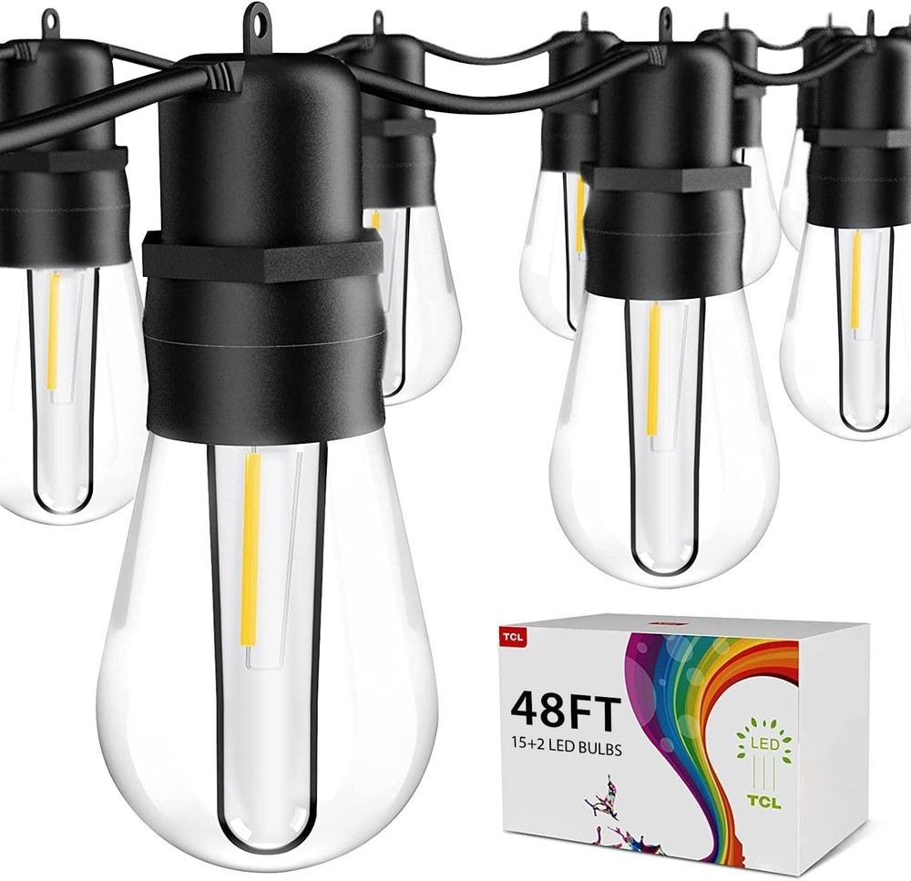 49FT Tamsike LED Outdoor String Lights with S14 Bulbs for Patio Garden Decor