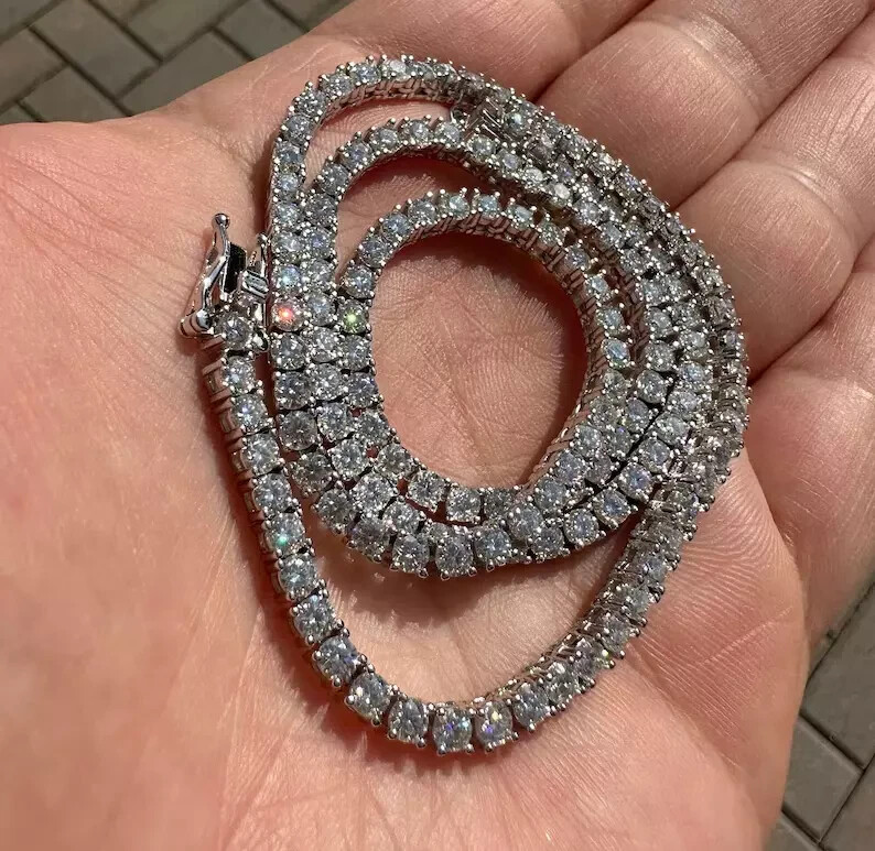 10 CT Round Lab-Created Diamond Women’s Tennis Necklace in 925 Sterling Silver