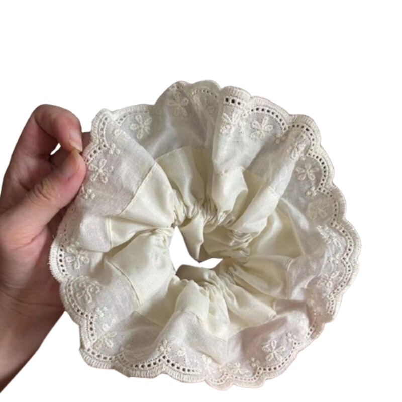 Elegant White Lace Trim Scrunchies for Women and Girls