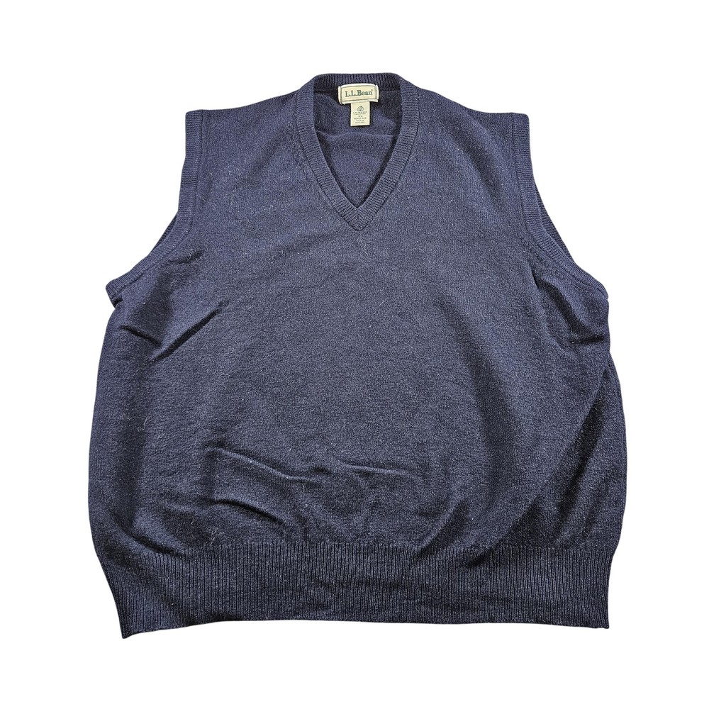 LL Bean Sweater Vest Mens XL Navy Lambswool V Neck Pullover Made In Scotland