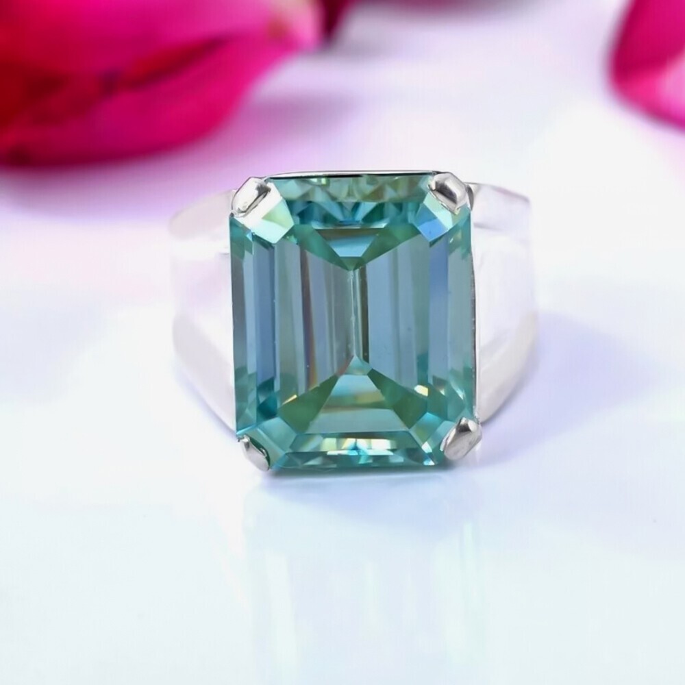 8.00 Ct Blue Diamond Emerald Cut 925 Silver Ring Christmas Gift for Girlfriend