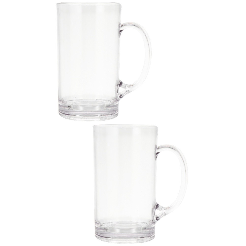 Set of 2 Transparent Beer Mug Crystal Mugs with Handles Clear Drinking Cup