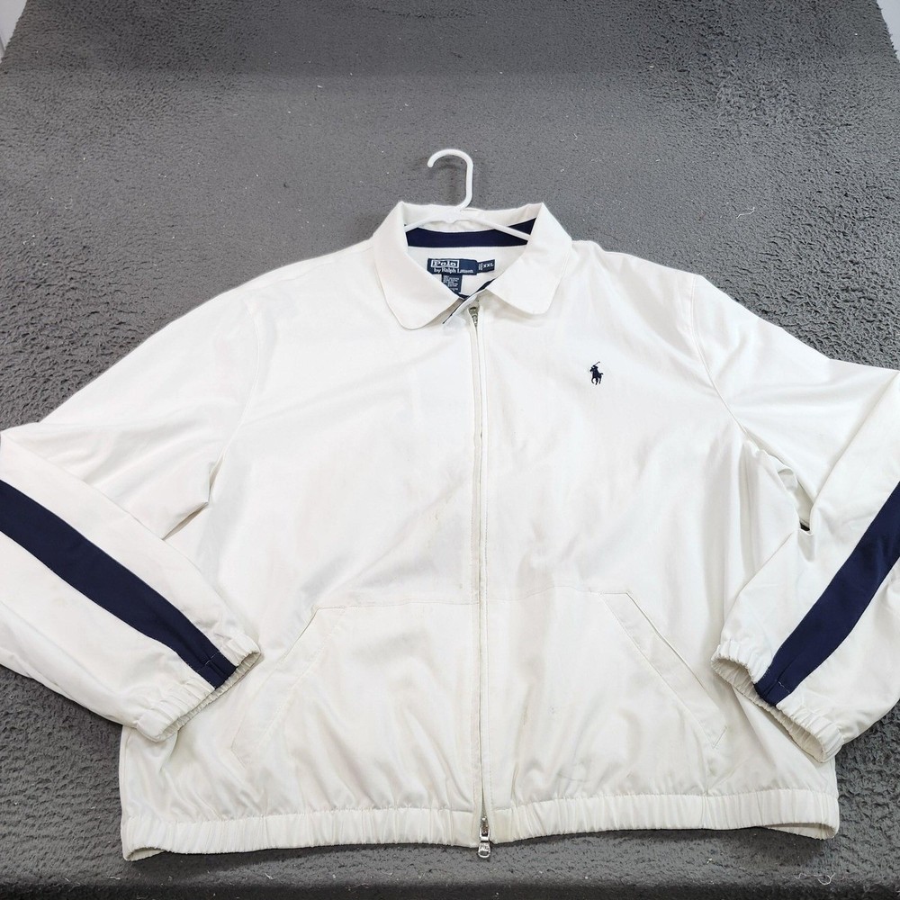 Polo Ralph Lauren Jacket Mens 2XL White Windbreaker Full Zip Elastic Waist Logo