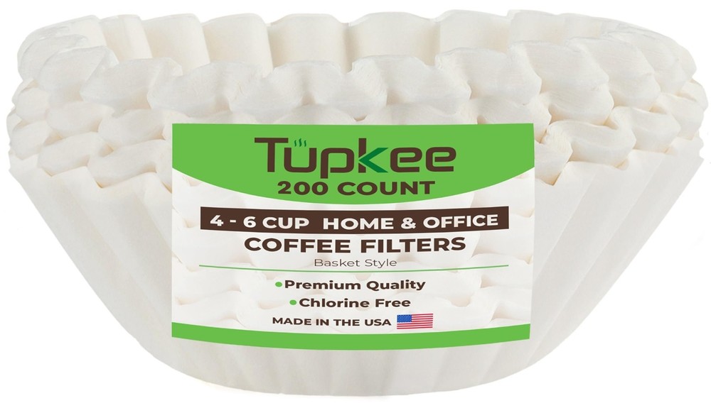 Tupkee Coffee Filters 4-6 Cups - 200 Count, Basket, White Paper Chlorine Free