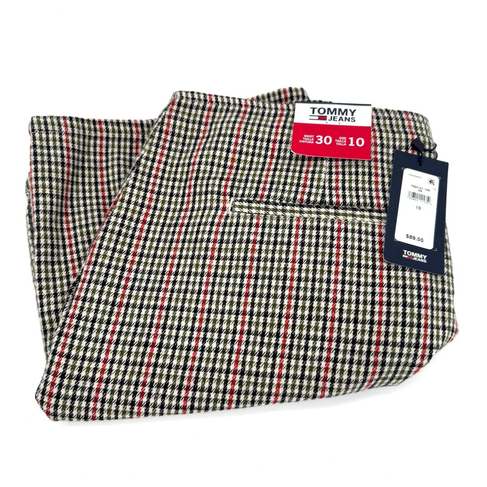 Tommy Hilfiger Womens Size 10 Plaid Tweed Skirt in Tan Red Cotton 33x17 NEW