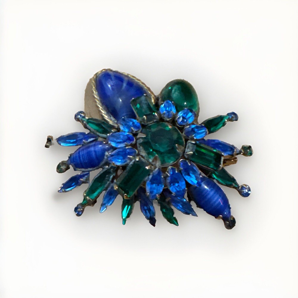 ORIGINAL BY ROBERT Massive Blue & Green Glass Vintage Pin Brooch
