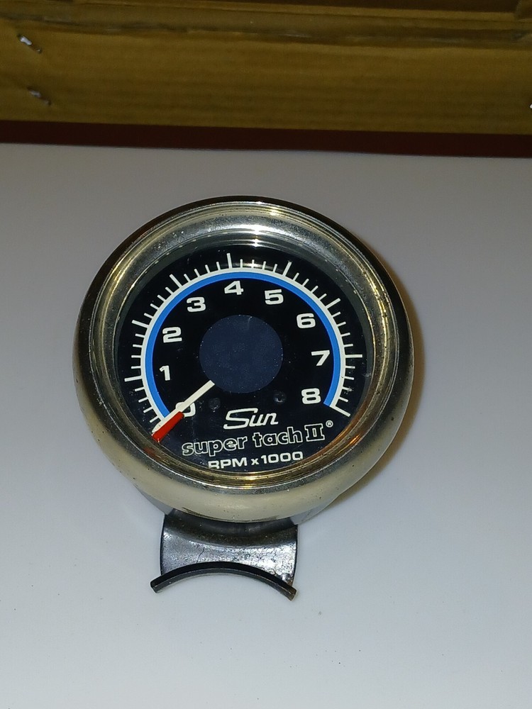 Vintage Sun Super Tach II 8000 RPM Blue Line Tachometer with Mount