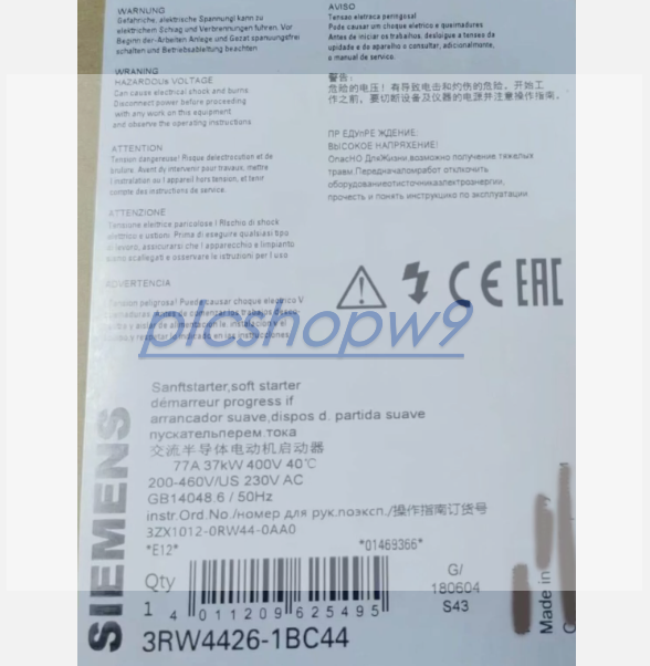 3RW4426-1BC44 1PCS NEW SIEMENS SIRIUS Soft Starter 37 kW 3RW4426-1BC44