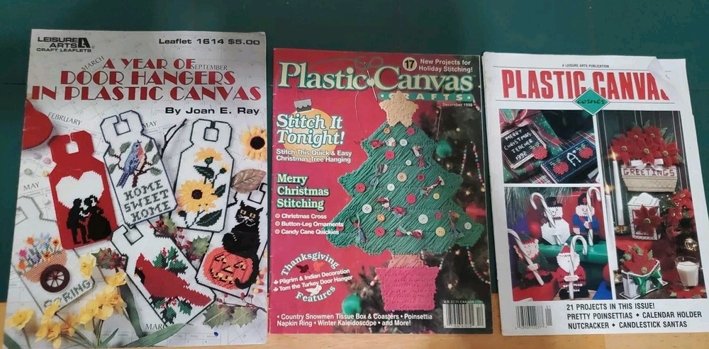 Plastic Canvas Premier Issue 1989 Seigh Gingerbread House Plaid Ornaments 3 Pk