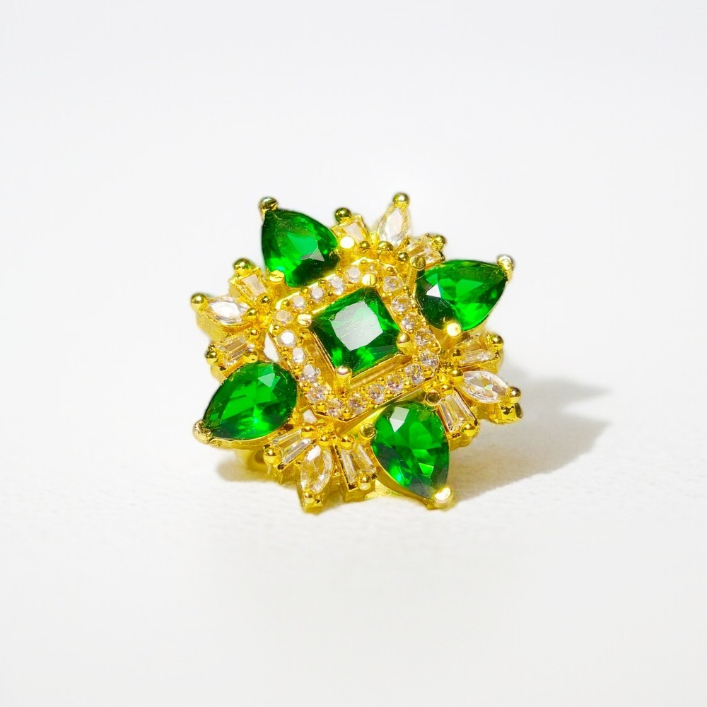 Emerald Diamond Gold Ring American Diamonds Gift for Her Bollywood Style