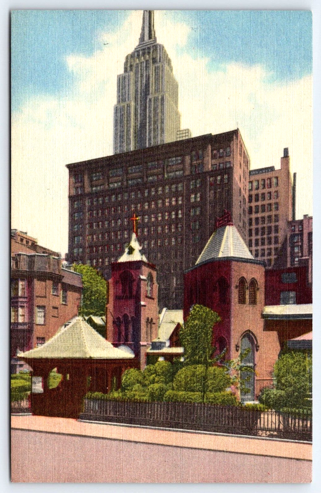 VINTAGE OLD ANTIQUE POSTCARD THE LITTLE CHURCH AROUND THE CORNER NEW YORK CITY