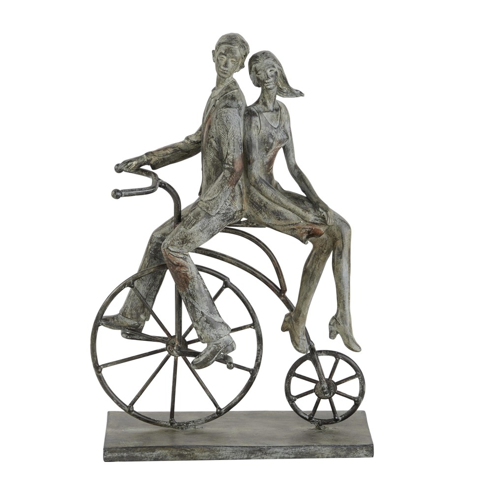 Polystone People Decorative Sculpture Home Decor Statue with Bike, Accent Fig...