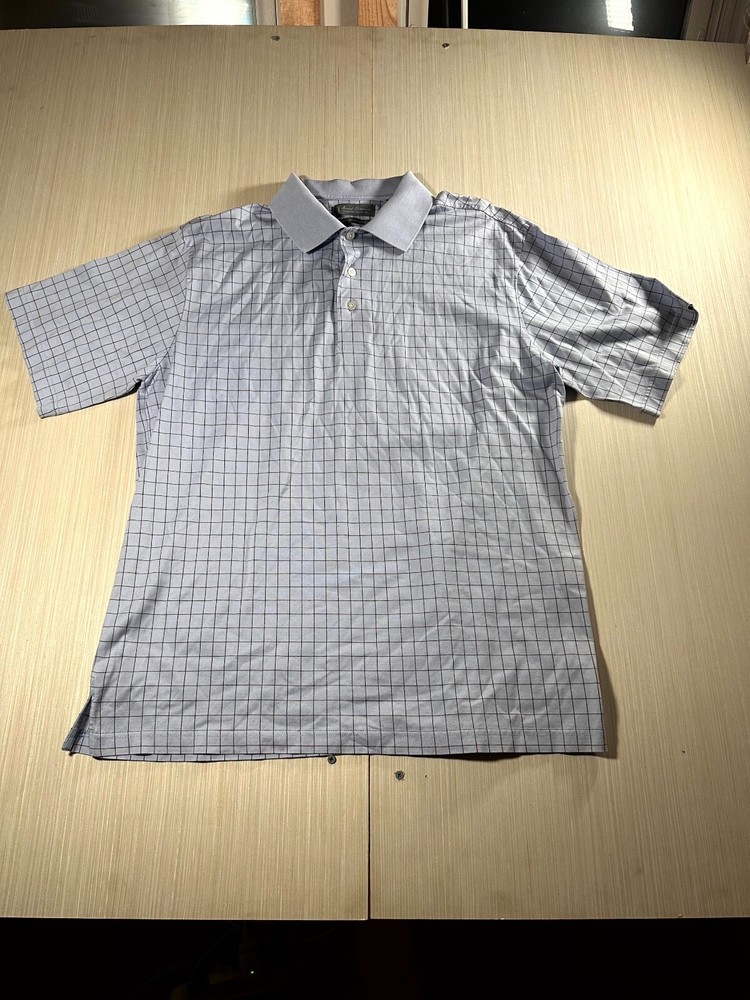 Daniel Cremieux Polo Shirt Men's Large Black Gray Check 100% Cotton Short Sleeve