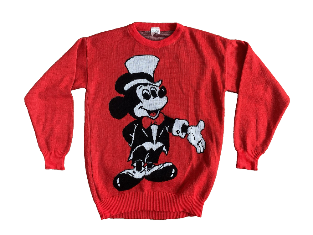 Vintage 1987 Rare Walt Disney Mickey Mouse Red Knit Jumper Sweater MEDIUM VGC