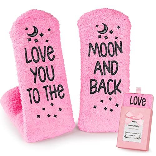 Mothers Day Socks Gifts for Mom Grandma Wife 6-15 Moon and Back Fuzzy Socks-image