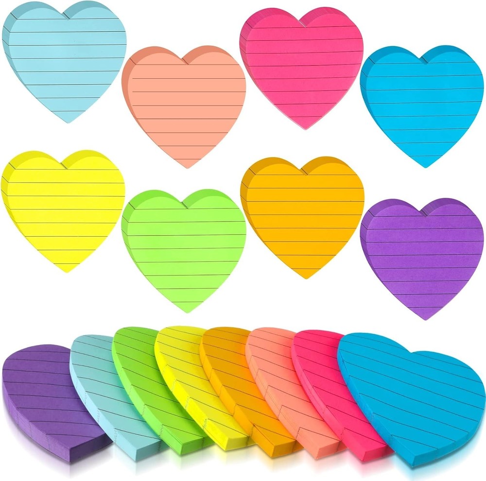 24 Pack Heart Sticky Notes - Valentine's Day Lined Memo Pads for School Office