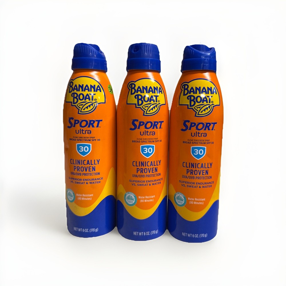 3 Bottles Banana Boat Sport Ultra SPF 30 Sunscreen Spray 6 oz