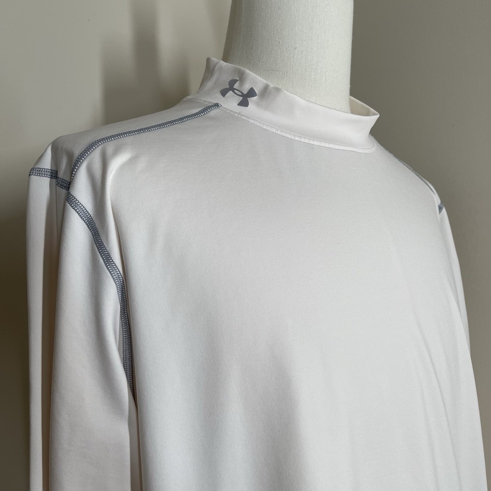 Under Armour-SZ 2XL-White Grey Stitching Athletic Compression Long Sleeve Shirt