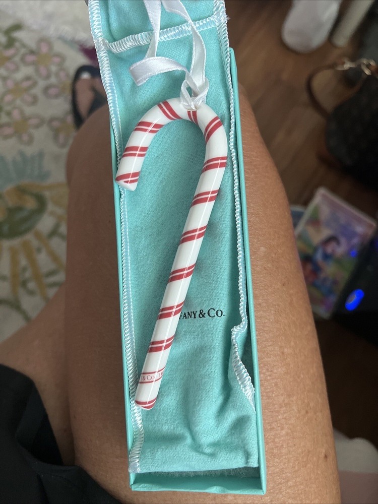 Tiffany Co  Red White Candy Cane Christmas Ornament Handmade Glass- LAST ONE