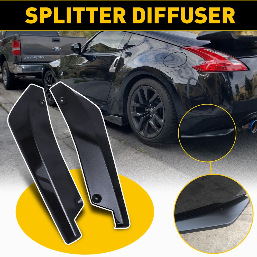 2 Black Rear Bumper Fin Canard Splitter Diffuser Valence Spoiler Lip Accessories
