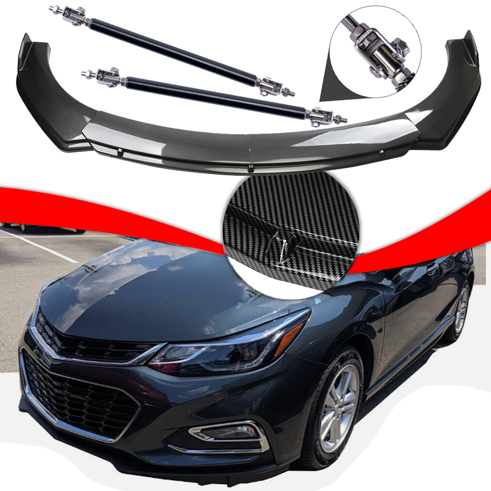 Chevy Cruze Carbon Fiber Front Bumper Lip Spoiler with Strut Rods