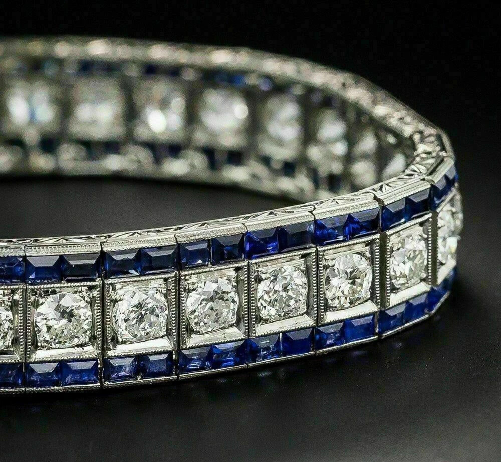 15.00 Ct Round Cut Blue Sapphire Gorgeous Tennis Bracelet 14k White Gold Plated