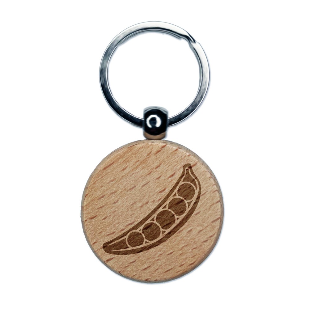 Pea Pod Engraved Wooden Round Keychain Charm Tag for Veggie Lovers