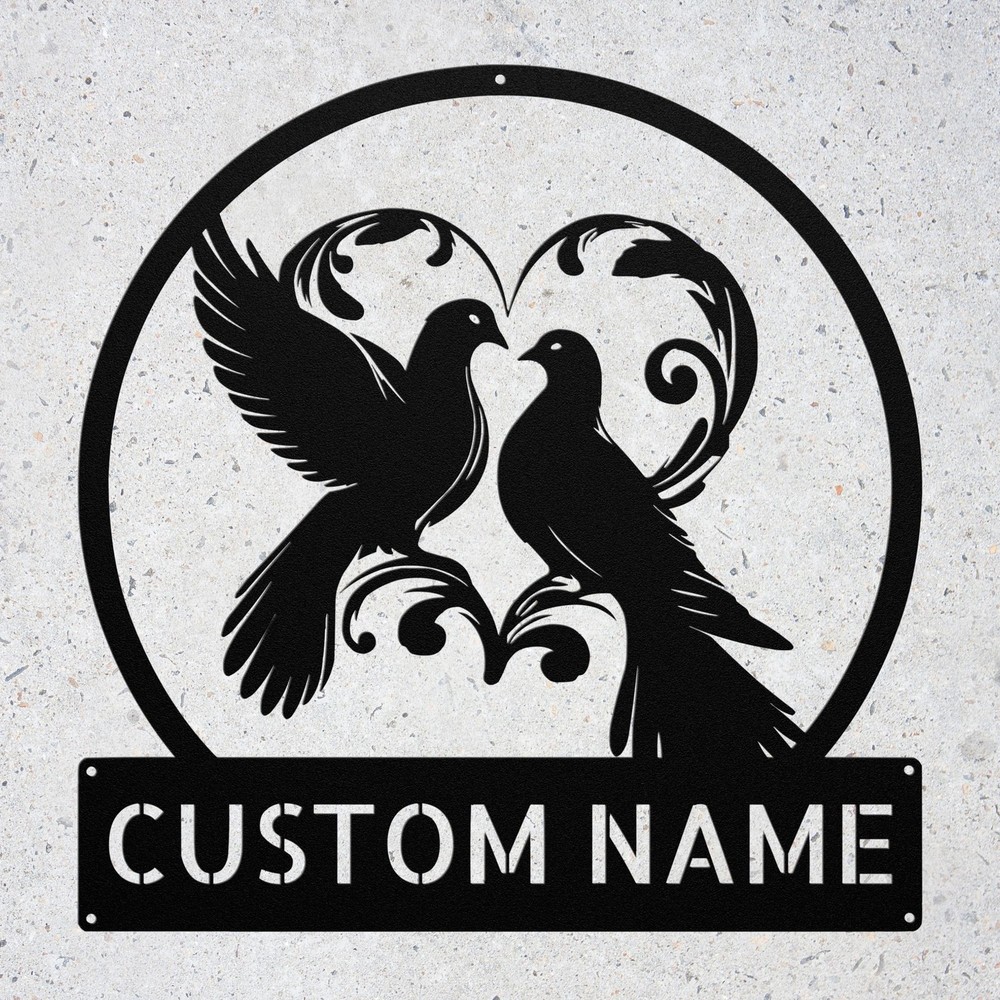 Personalized Birds Metal Sign Couple Love Wedding Anniversary Gift Decor
