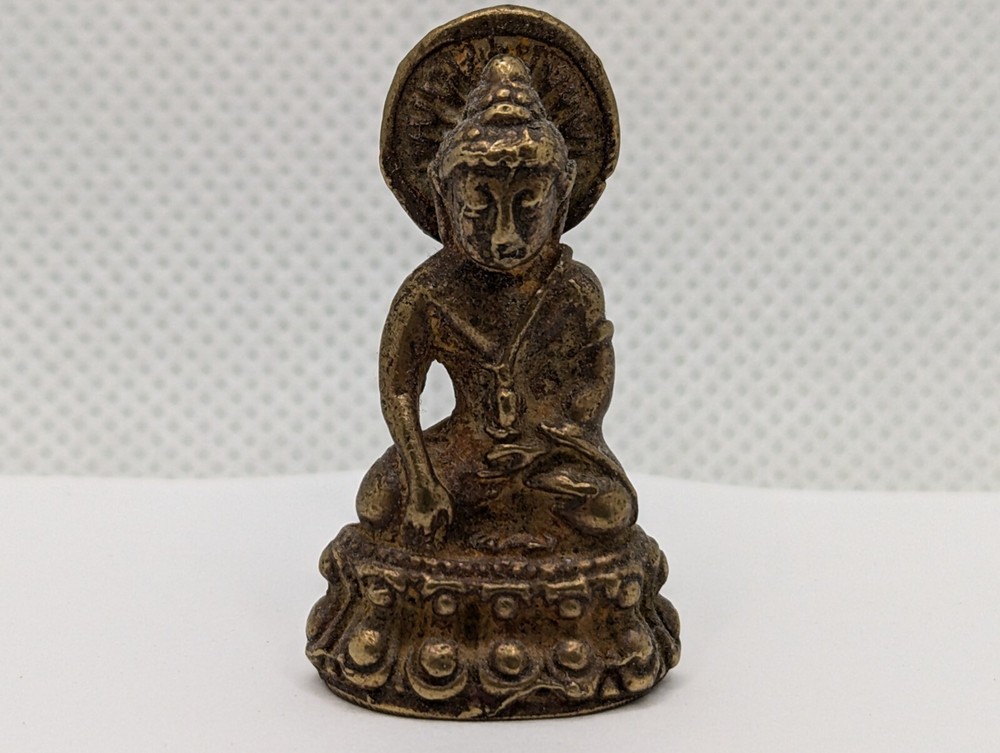 Thai Buddhist Amulet Buddha Phra Kring Mini Statue Talisman Charm Brass 1.4