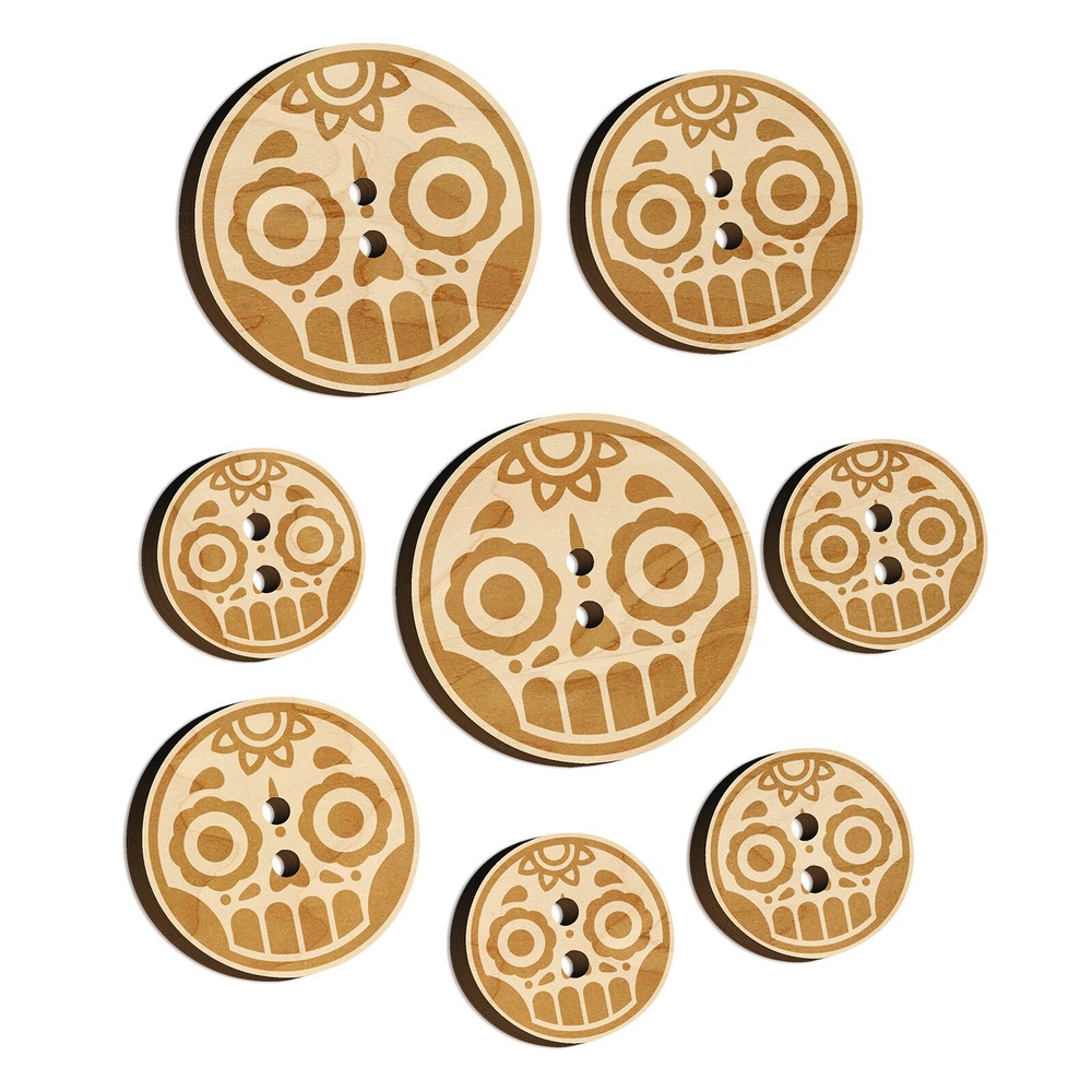 Cute Dia de los Muertos Day of Dead Sugar Skull Wood Buttons for Sewing Craft