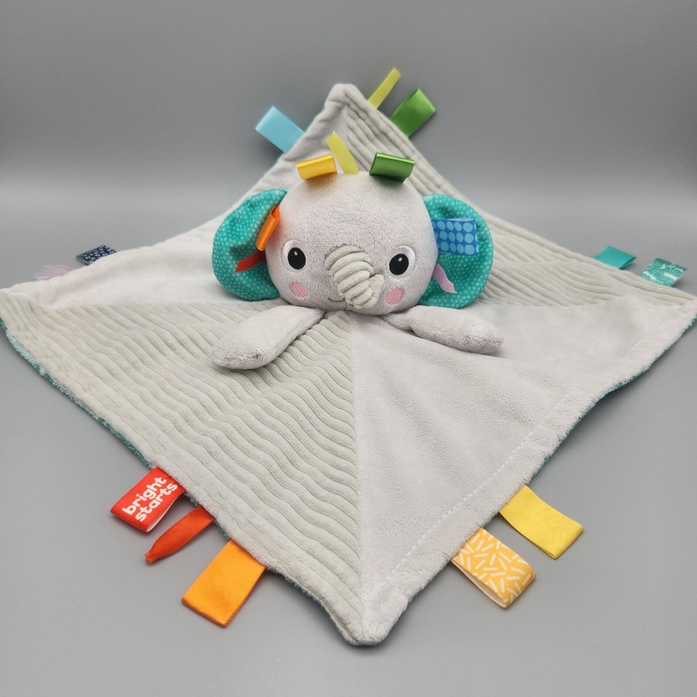 Taggies Elephant Baby Lovey Security Blanket Gray Teal Bright Starts Plush Toy
