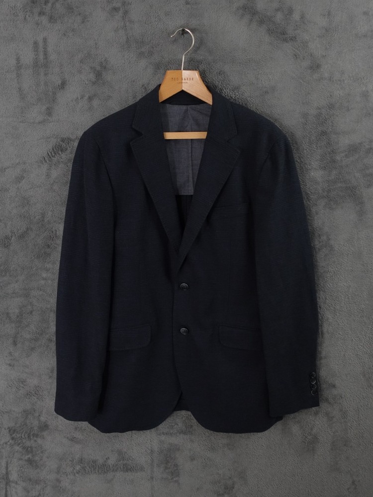 Hackett London Jacket Mens 40L Navy Cotton Blazer Smart Glen Plaid Unstructured