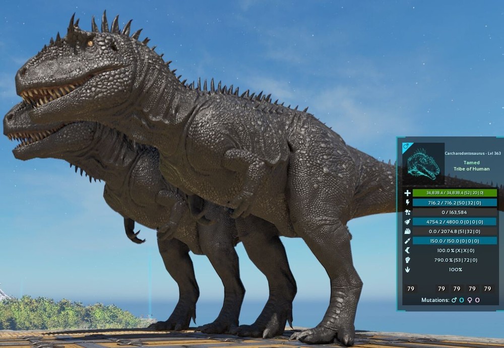 Ark Survival Ascended PVE Carcha Black 79 Lv 363 790%MD 100% imp PC XBOX PS5