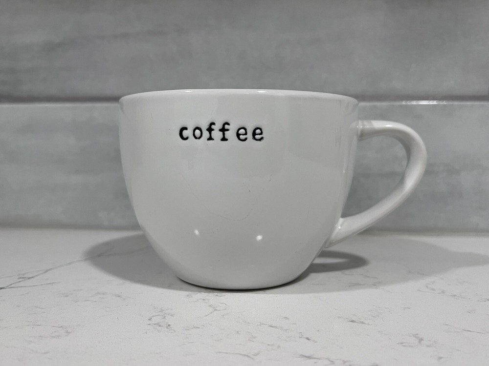 Crate & Barrel Cafe Cappuccino Cup Oversized Coffee Mug Embossed White 16 oz