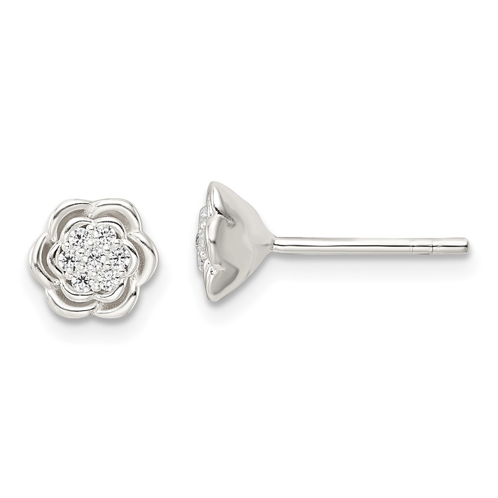 Sterling Silver Polished Floral Cubic Zirconia Post Stud Earrings 1.28gm