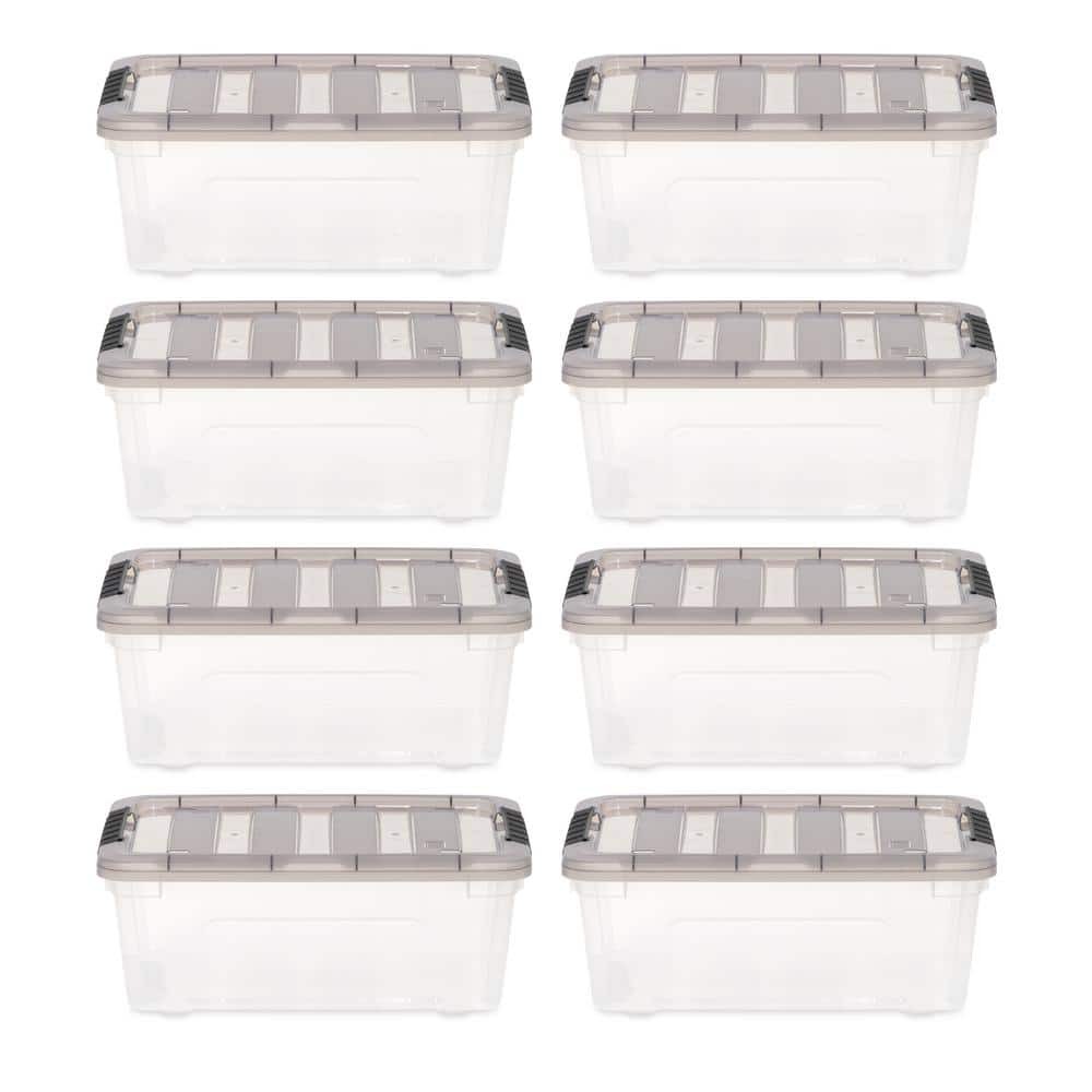 12 Qt./3gal.Plastic Storage Boxes w/Latching Lids,Clear(Set of 8)