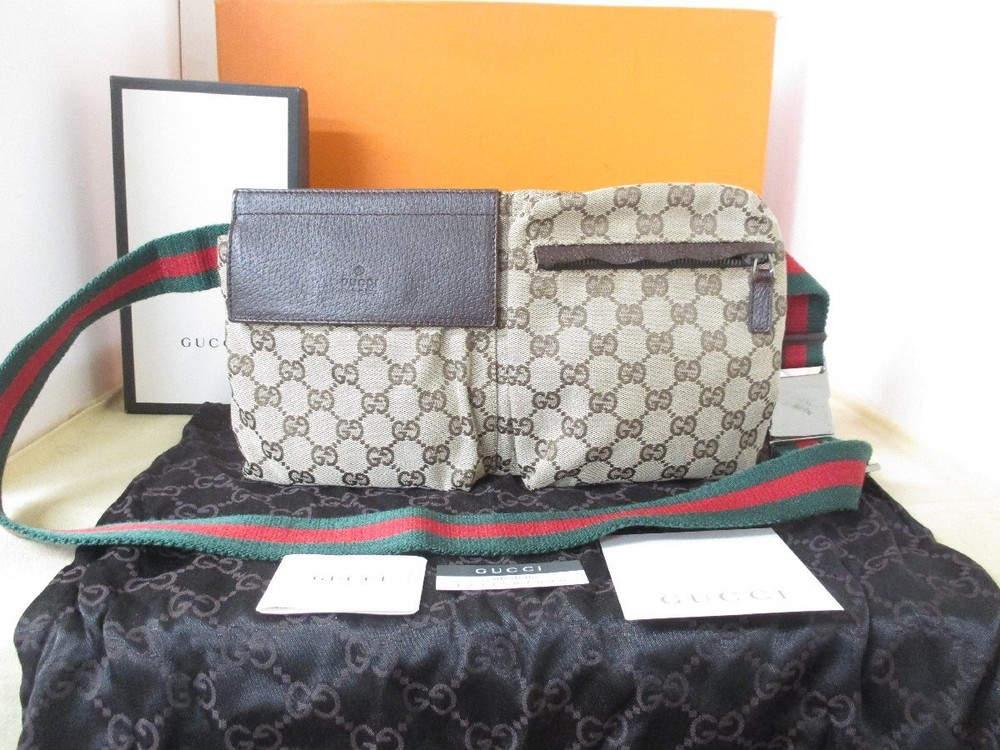 Auth GUCCI GG Canvas Sherry Line Shoulder Bum 28566 Bag Fanny Pack Beige Canvas