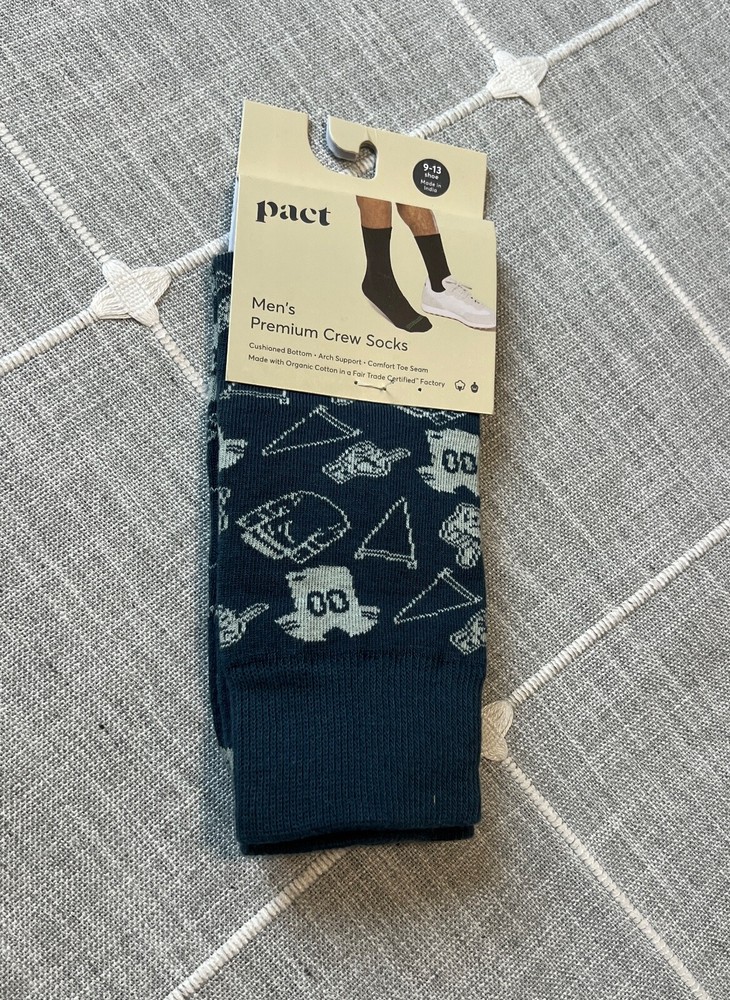 pact Men's Premium Crew Socks 9-13 shoe 78% Organic Cotton/20% Recycled Nylon