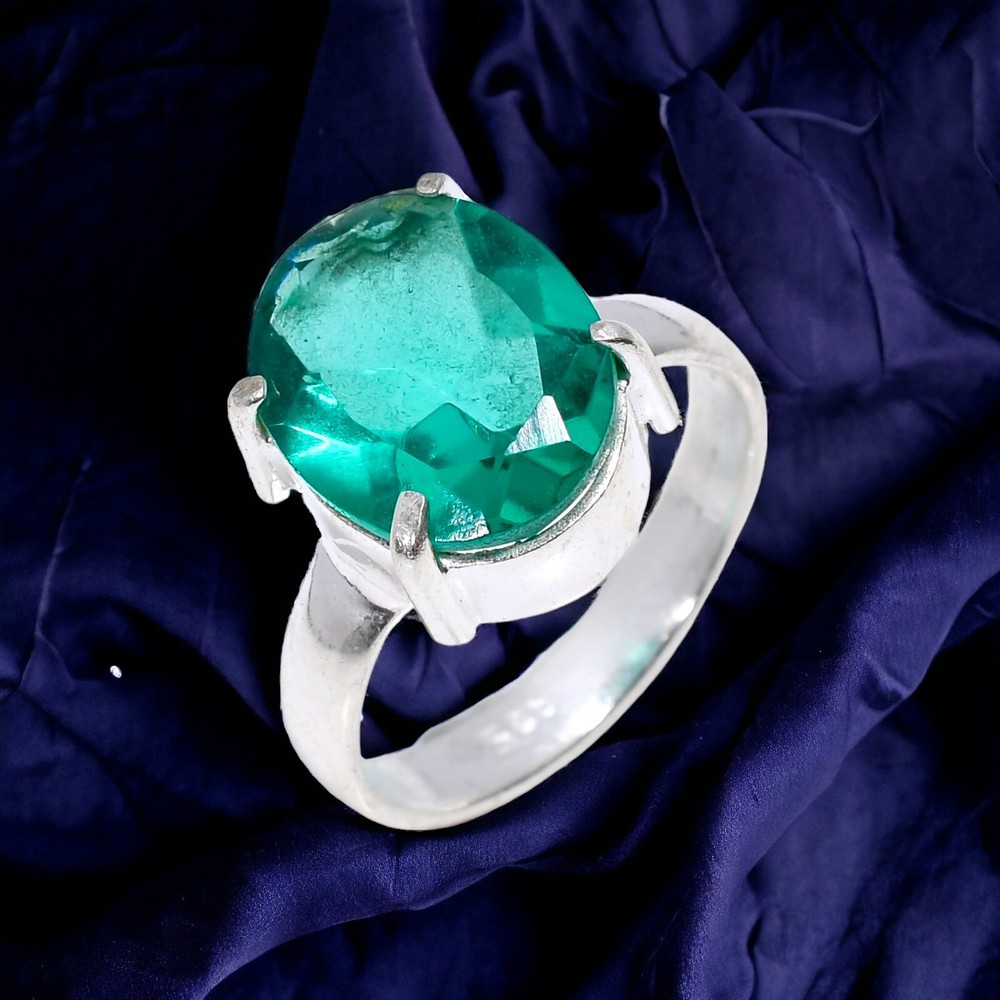 Gift For Her 925 Silver Natural Green Apatite Gemstone Statement Ring Size 6