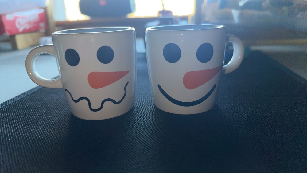 Set of 2 Snowman Face Mini Mugs for Hot Chocolate Coffee or Tea - 4 oz Bay Island