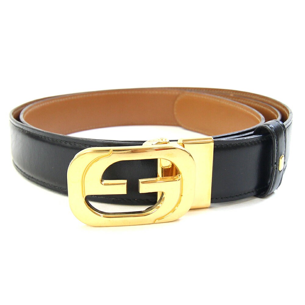 GUCCI black leather belt with gold buckle authentic Made in Italy pre-owned