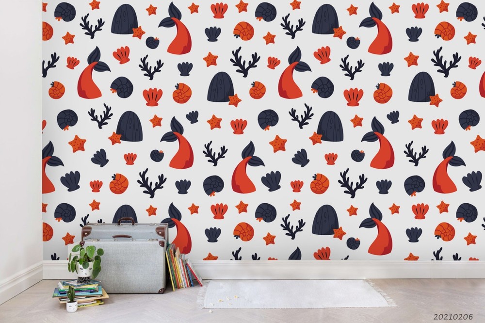 3D Mermaid Coral Seashell Pattern Wall Murals Wallpaper Murals Wall Sticker 3