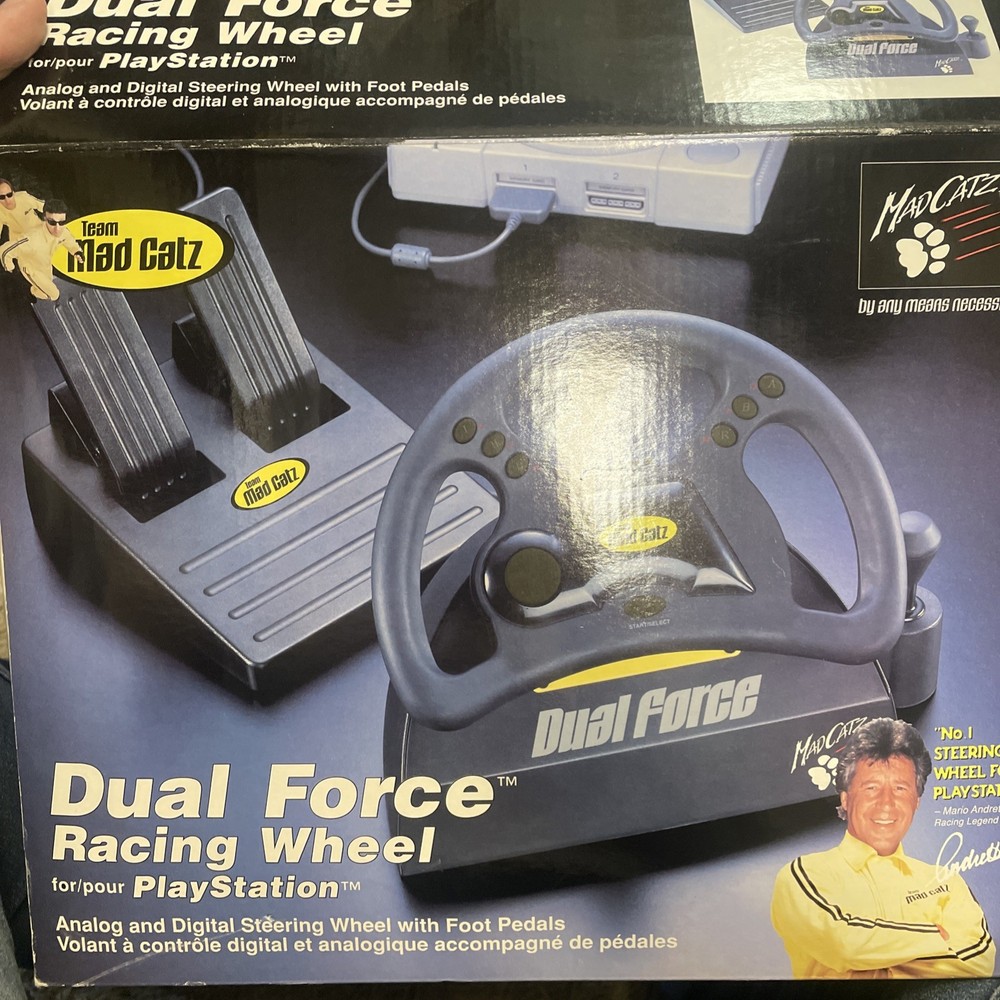 Mad Catz Dual Force Racing Wheel with Pedals for PS1 PlayStation in Original Box