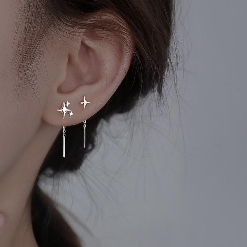 Ventfille 925 Sterling Silver Star Earring for Women Girl Simple Tassels Chain F