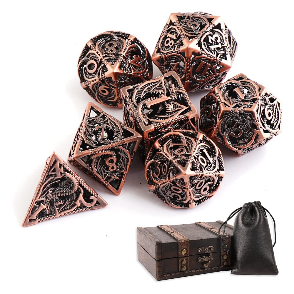 Hollow Metal DND Dice 7Pcs Set for Dungeons and Dragons RPG MTG Table Games D...